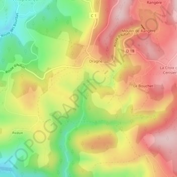 Carte topographique Bois de la Cascade, altitude, relief