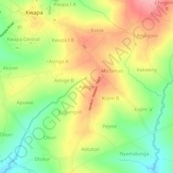 Carte topographique Asinge, altitude, relief