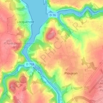Carte topographique Lannigou, altitude, relief