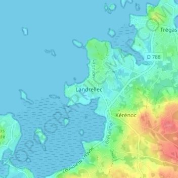 Carte topographique Landrellec, altitude, relief