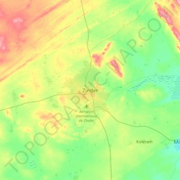 Carte topographique Zinder, altitude, relief