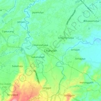 Carte topographique Cibarusah, altitude, relief