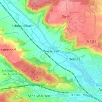 Carte topographique Wasserzell, altitude, relief