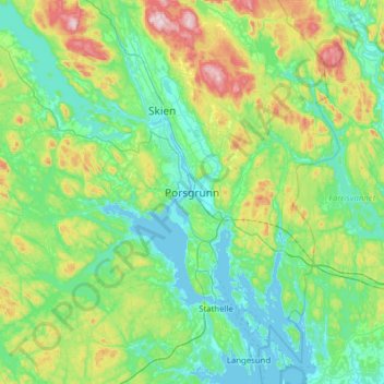 Carte topographique Porsgrunn, altitude, relief