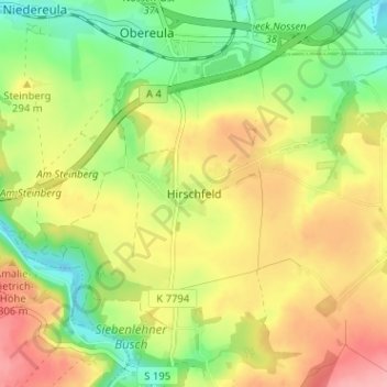 Carte topographique Hirschfeld, altitude, relief
