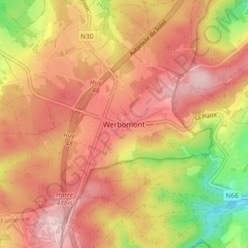 Carte topographique Werbomont, altitude, relief
