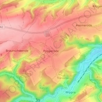 Carte topographique Popperode, altitude, relief