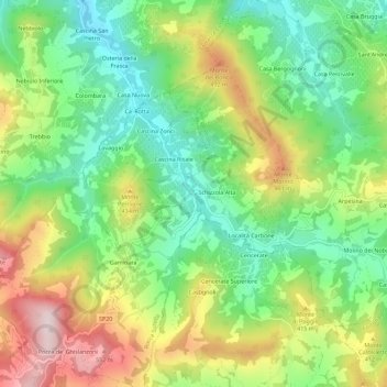 Carte topographique Schizzola, altitude, relief