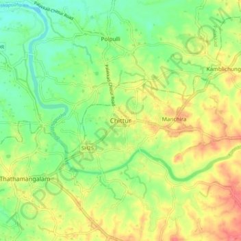 Carte topographique Chittur, altitude, relief