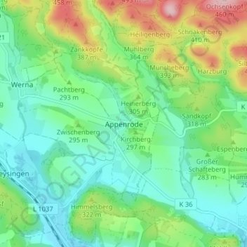 Carte topographique Appenrode, altitude, relief