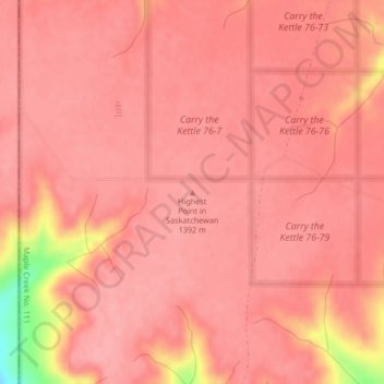 Carte topographique Highest Point in Saskatchewan, altitude, relief