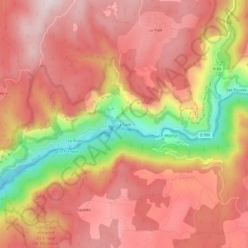 Carte topographique La Caze, altitude, relief