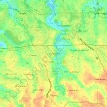 Carte topographique Cibarengkok, altitude, relief