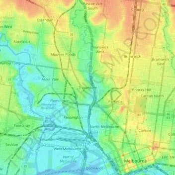 Carte topographique Travancore, altitude, relief