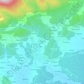Carte topographique As Penas da Laxe, altitude, relief