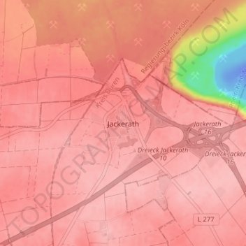 Carte topographique Jackerath, altitude, relief