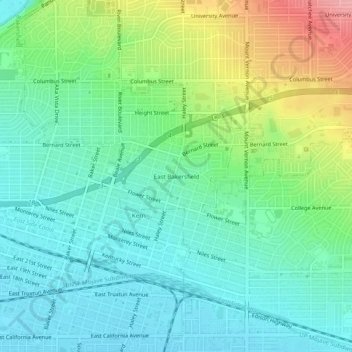 Carte topographique East Bakersfield, altitude, relief