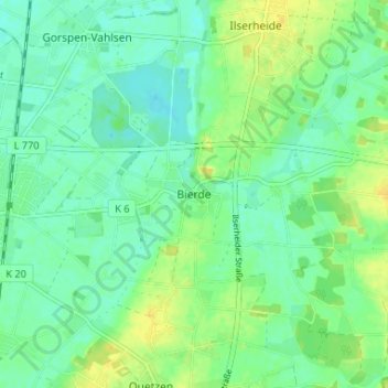 Carte topographique Bierde, altitude, relief