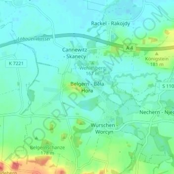 Carte topographique Belgern, altitude, relief