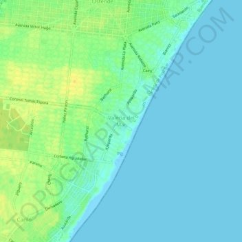 Carte topographique Valeria del Mar, altitude, relief