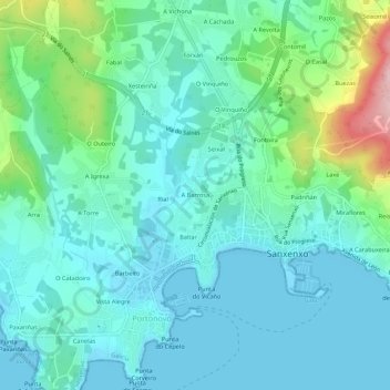 Carte topographique A Barrosa, altitude, relief