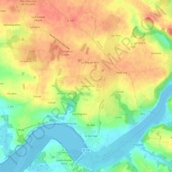 Carte topographique Kergour, altitude, relief