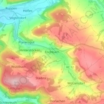 Carte topographique Fischbach, altitude, relief