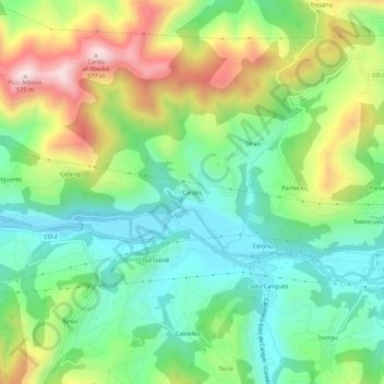 Carte topographique Cardes, altitude, relief