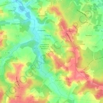 Carte topographique La Vidane, altitude, relief