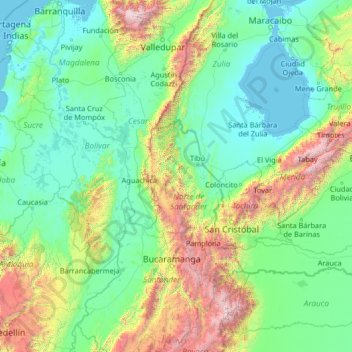 Carte topographique Norte de Santander, altitude, relief