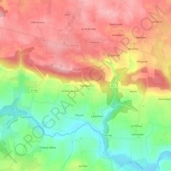 Carte topographique Kerfiloué, altitude, relief