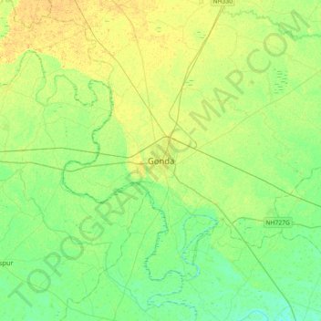 Carte topographique Gonda, altitude, relief
