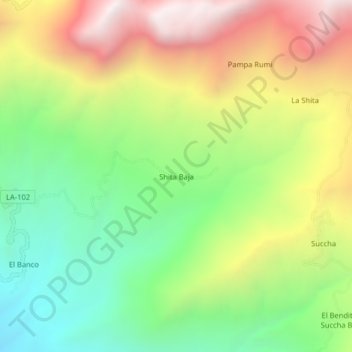 Carte topographique Shita Baja, altitude, relief