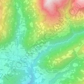Carte topographique Roveredo, altitude, relief