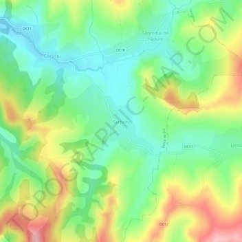Carte topographique Șerbeni, altitude, relief