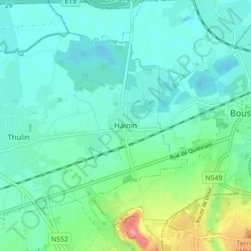 Carte topographique Hainin, altitude, relief
