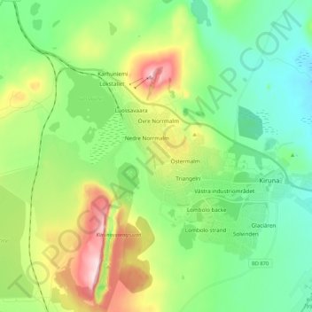 Carte topographique Kiruna, altitude, relief