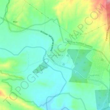 Carte topographique Sabana Alta, altitude, relief