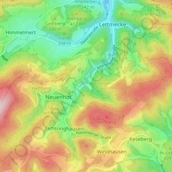 Carte topographique Nuttmecke, altitude, relief
