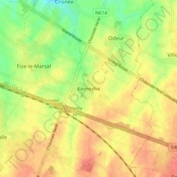 Carte topographique Kemexhe, altitude, relief