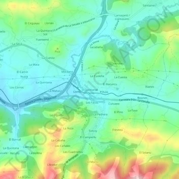 Carte topographique El Quintanal, altitude, relief