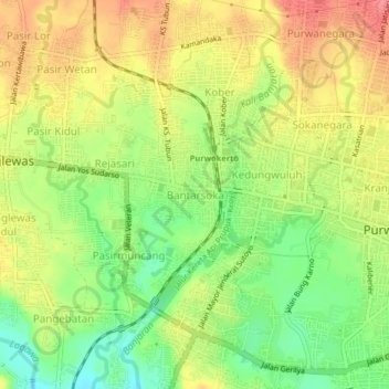 Carte topographique Bantarsoka, altitude, relief