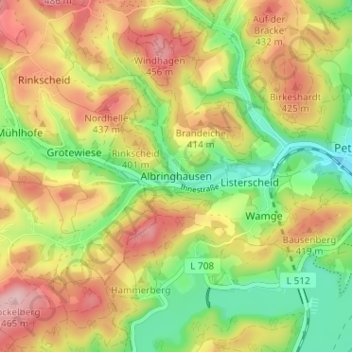 Carte topographique Albringhausen, altitude, relief
