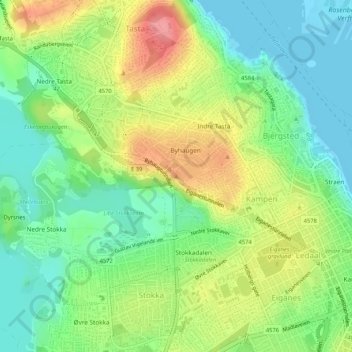 Carte topographique Byhaugen, altitude, relief