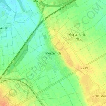 Carte topographique Merzenich, altitude, relief