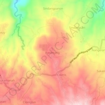 Carte topographique Pawenang, altitude, relief