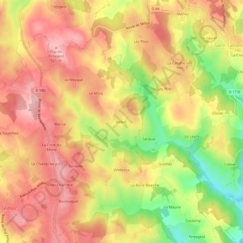 Carte topographique Imbier, altitude, relief