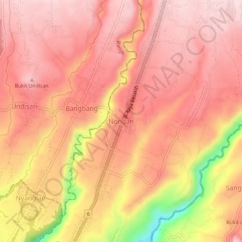 Carte topographique Nongan, altitude, relief