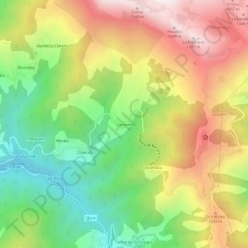 Carte topographique Llanuces, altitude, relief