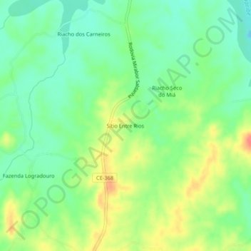 Carte topographique Sítio Entre Rios, altitude, relief